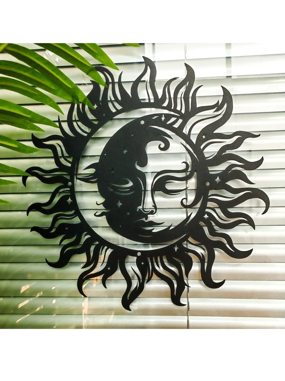 Black Sun and Moon Metal Wall Art - Elegant Celestial Home Decor 8inches